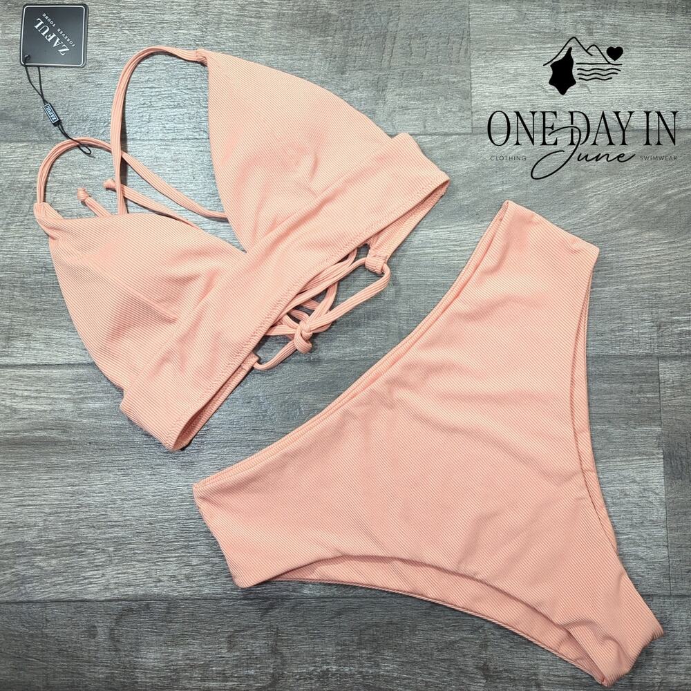 Zaful Ribbed High Waist Bikini Swimsuit Size XL